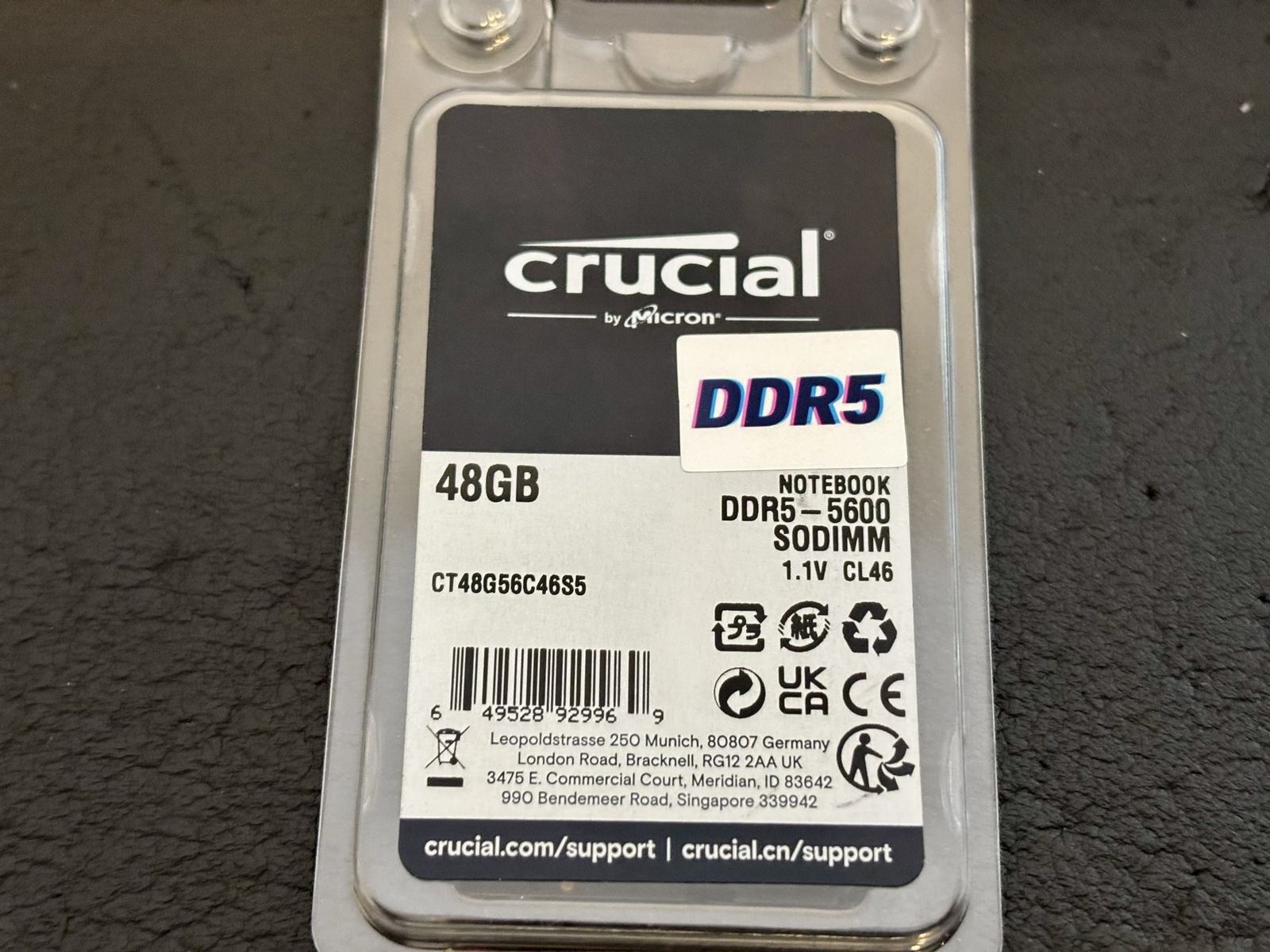 Crucial DDR5 48GB 5600 SODIMM Laptop RAM