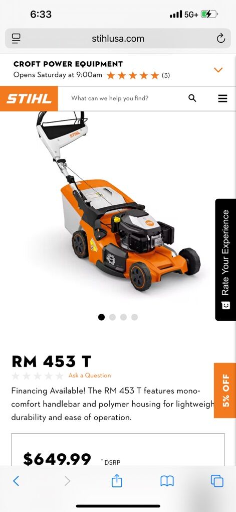 *Brand New* Stihl RM 435 T Mower Retail $650