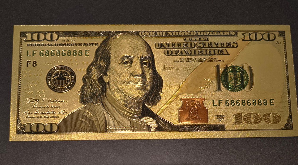 Gold Foil 24K Plated $100 Bill Replica - Collectible Benjamin Franklin Novelty Note