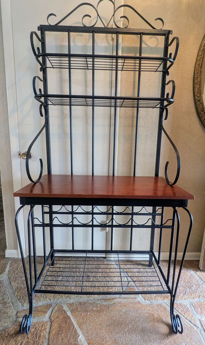 Cherry wood and wrought Iron Bakers Rack