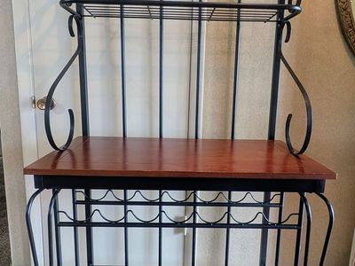 Cherry wood and wrought Iron Bakers Rack