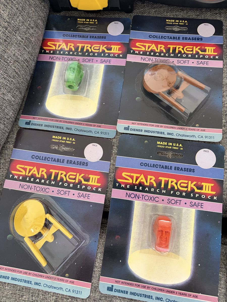 Vintage Star Trek III Diener Industries Collectible Eraser Set - Spock, Enterprise (4-Pack)