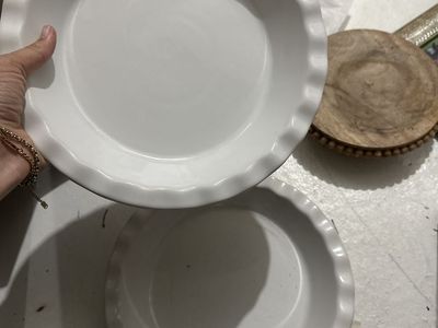 Set of 2 White Ceramic Fluted Pie Plates - Oven Safe