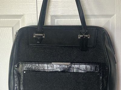 Coach Black Wool & Leather Satchel Shoulder Bag