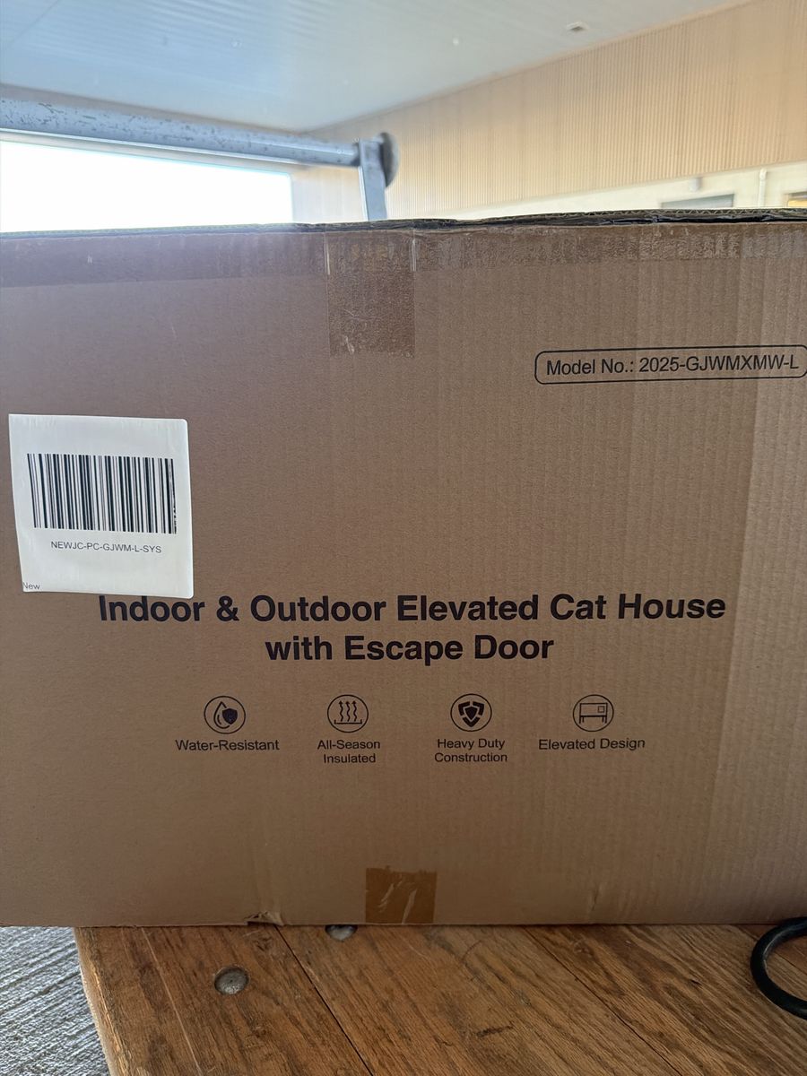 Indoor & Outdoor Elevated Cat House with Escape Door - Model 2025-GJWMXMW-L, All-Season Insulated