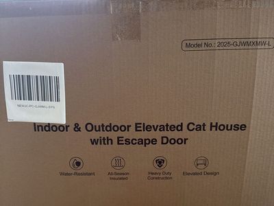 Indoor & Outdoor Elevated Cat House with Escape Door - Model 2025-GJWMXMW-L, All-Season Insulated