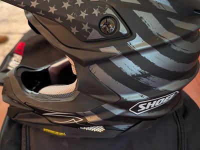 Shoei VFX-EVO Motocross Helmet - Black/White with American Flag Design, Used