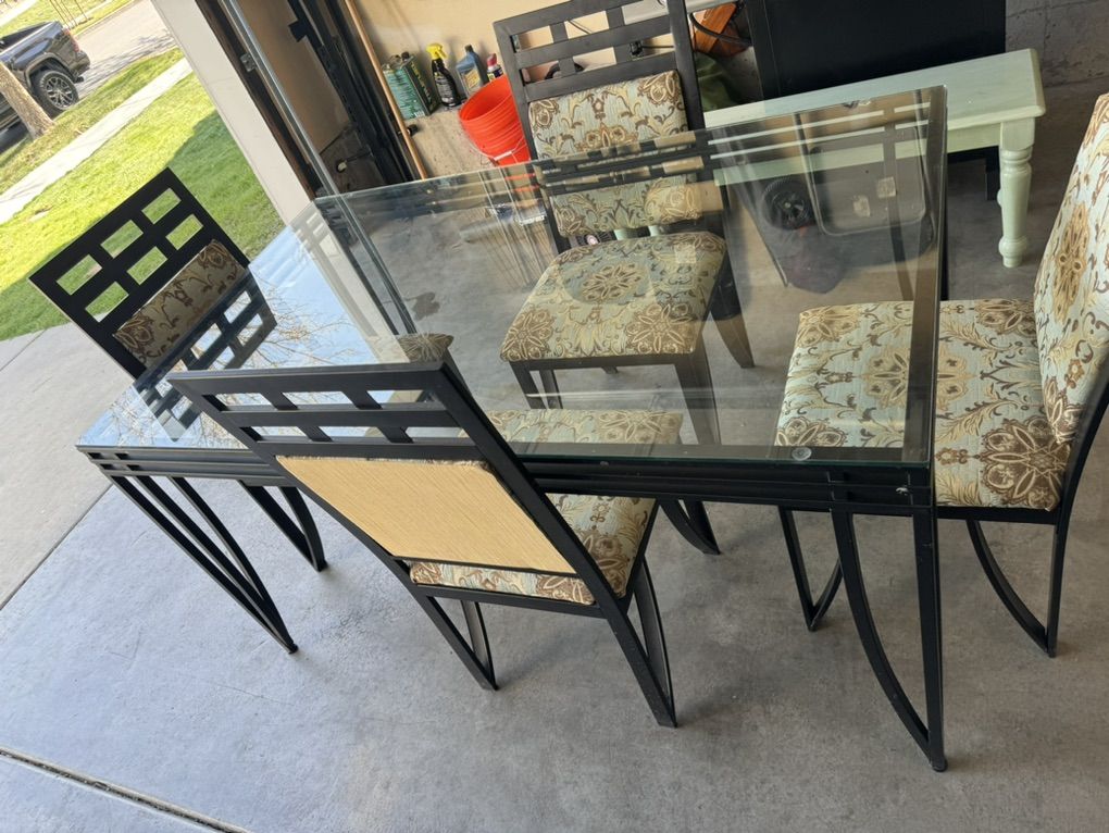 Glass Table With 4 Chairs $150