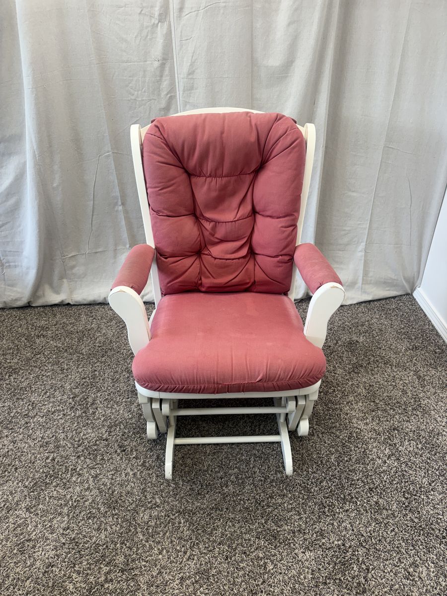 DELIVERY - Wooden GLIDER Rocker w/ Red Cushions
