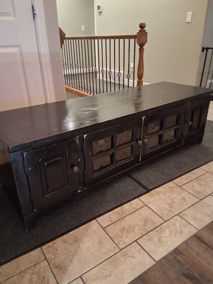 Distressed Black TV Stand 64"L x 20.5"D x 19.5"H