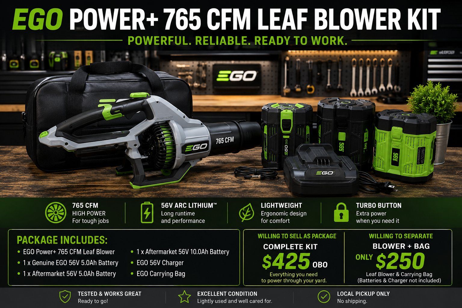 Ego 765 Blower- With or without batteries and charger