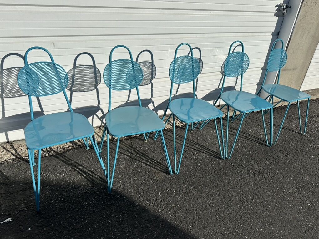 5 Teal Metal Patio Chairs