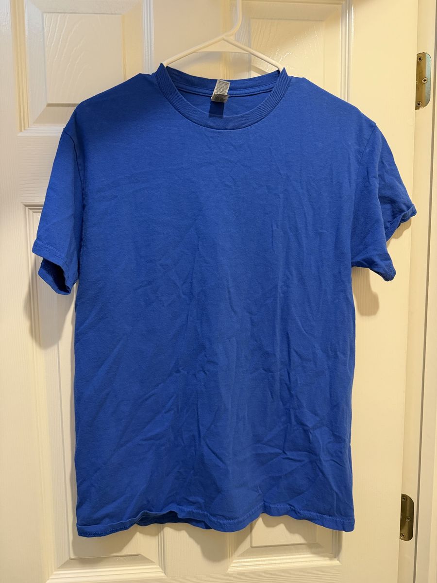 Plain Gildan Heavy Cotton Blue Crew Neck T-Shirt Size M Short Sleeve Made in Nicaragua