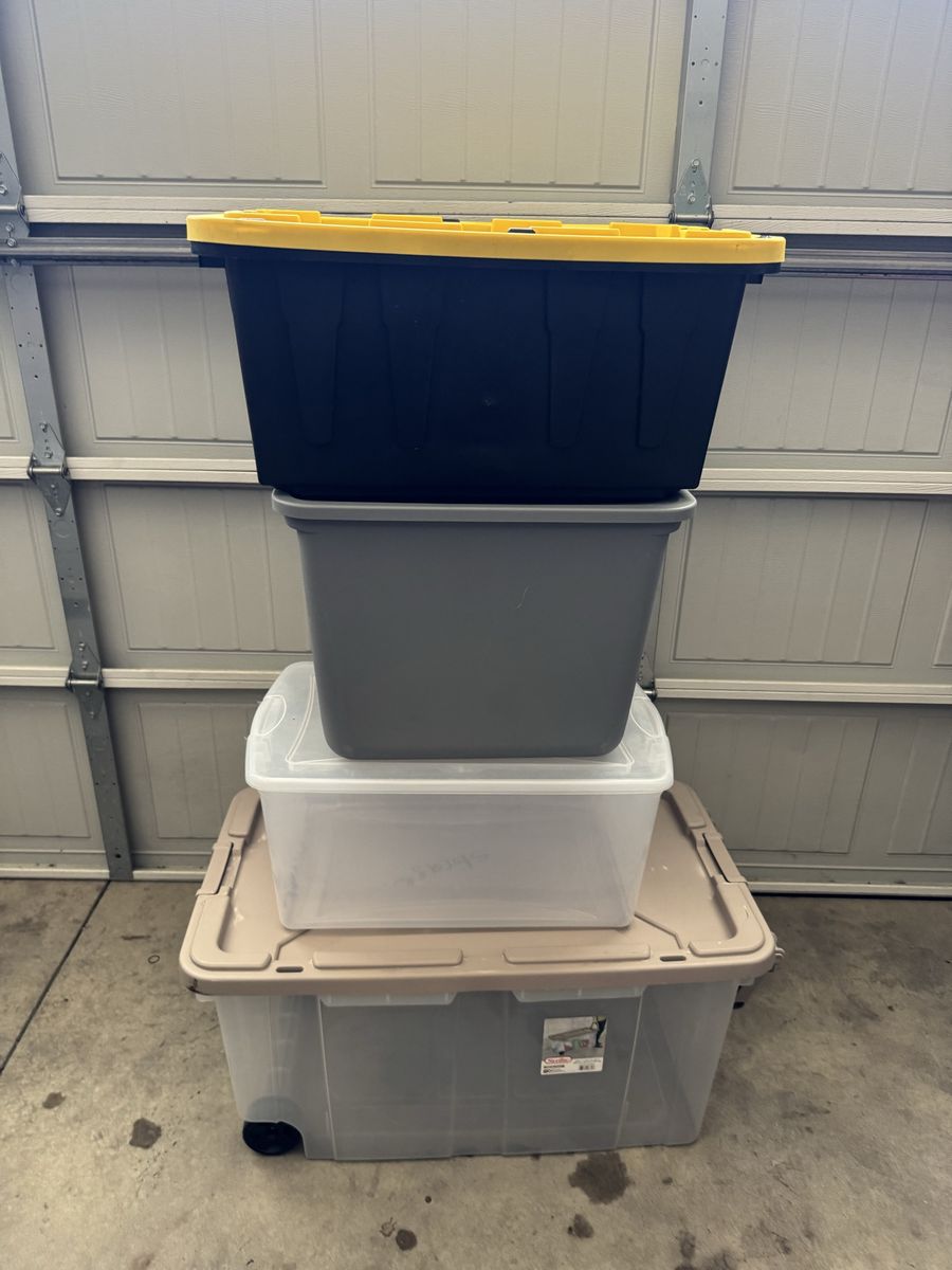 Assorted Plastic Storage Totes and Containers - Set of 4