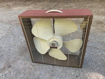 Brown Metal Box Fan VTG GE General Electric 2 Speed 21.5” -Tested Working