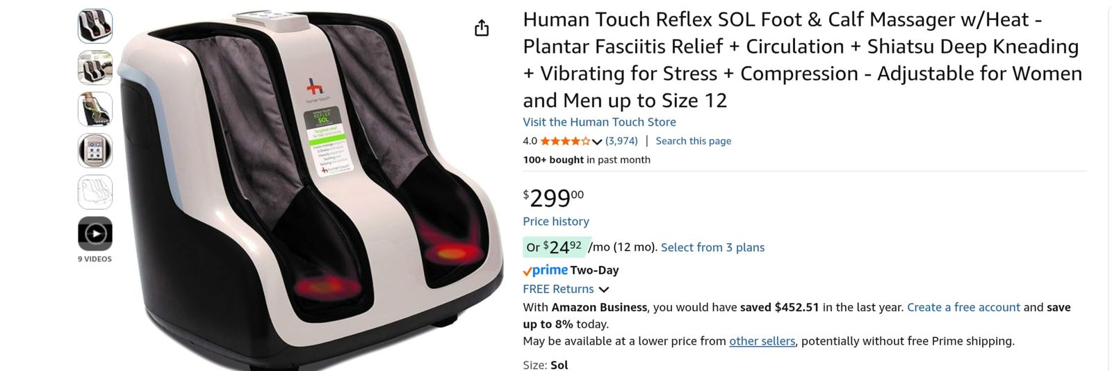 Human Touch Reflex Sol Calf and foot massager with heat Like New