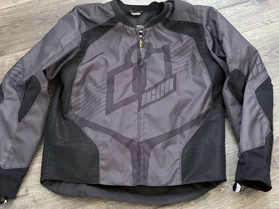 Icon Overlord Textile Motorcycle Jacket, Large, D3O Armored, Black, w/ Liner