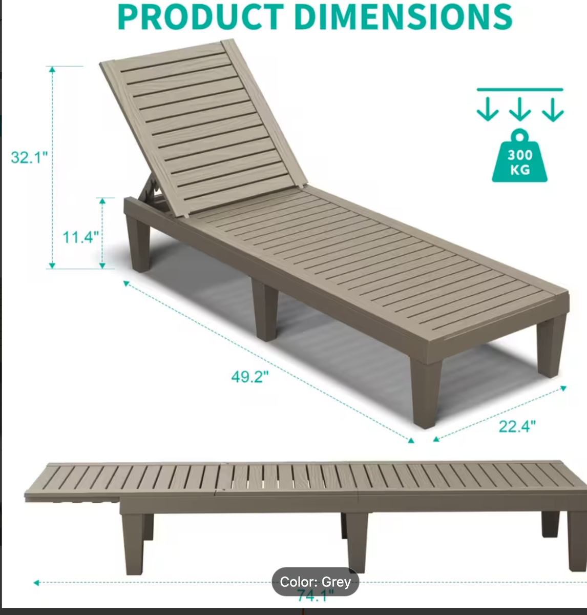 New set of 2 Chaise Lounge Chair Set, adjustable, waterproof, gray