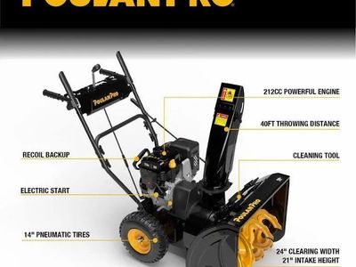 Poulan Pro PR241 Snow Blower 212cc Engine, 24" Clearing Width, Electric Start, 14" Tires