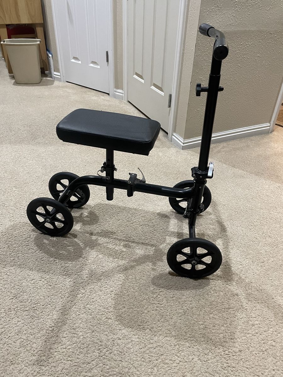 Black Knee Scooter/Walker - Adjustable, Steerable Mobility Aid with Padded Knee Rest