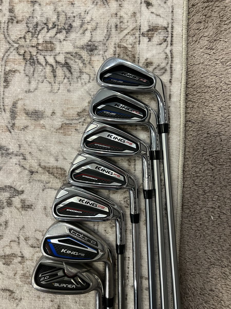Cobra King F9 Speedback Iron Set with F8 pitching wedge and TaylorMade 2.0 Burner approach wedge 