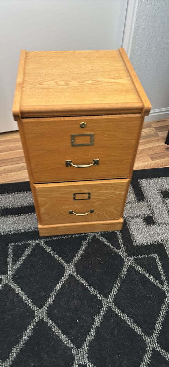 Oak Finish Wood 2-Drawer Filing Cabinet - Home Office Storage