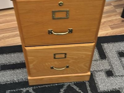 Oak Finish Wood 2-Drawer Filing Cabinet - Home Office Storage