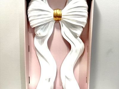 New York City Stylish White Bow Wall Decor 12" x 24" Elegant Gold Accent (2 Available)