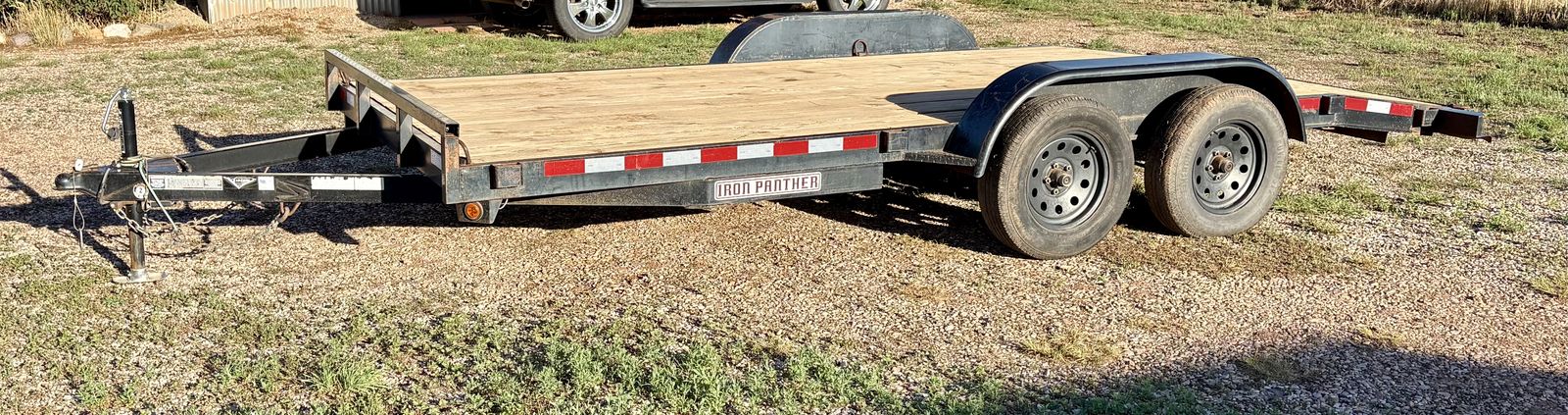 Iron Panther Tandem Axle Flatbed Car Hauler Utility Trailer with Wood Deck