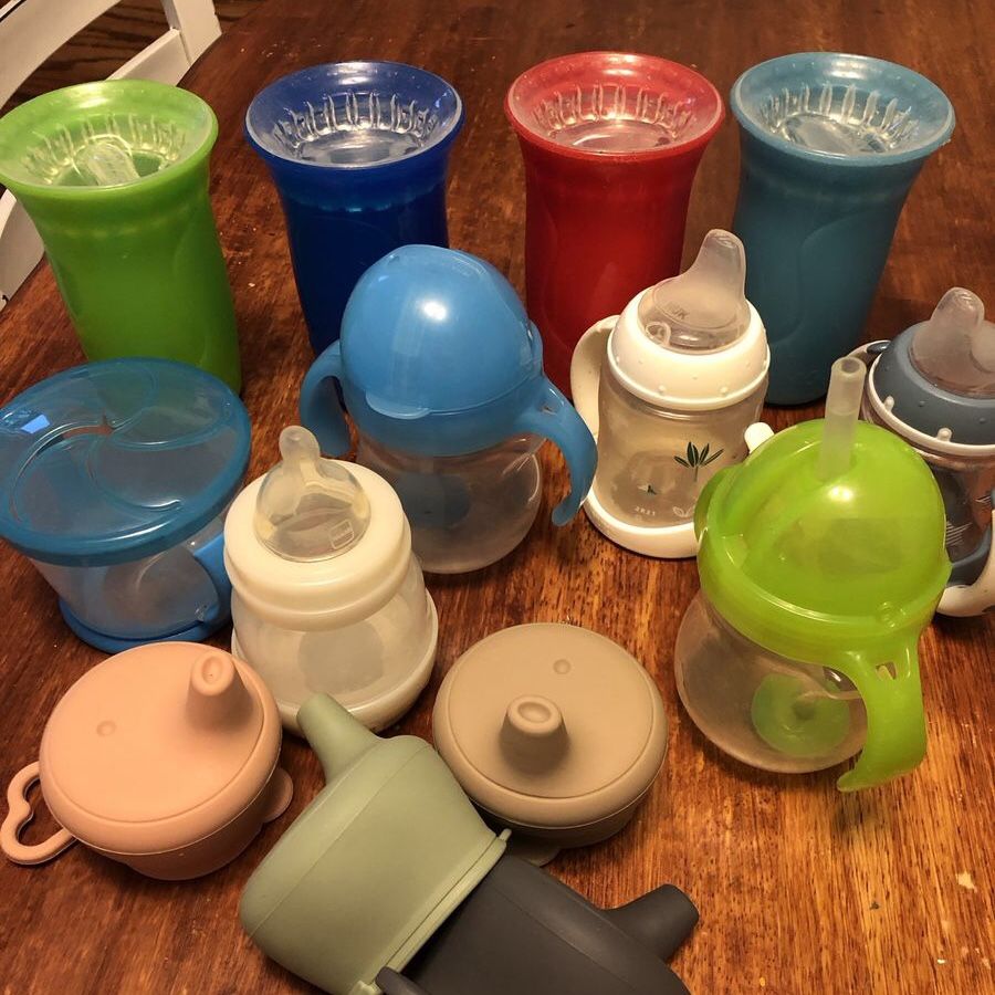 Assorted Baby Cups and Bottles Lot - Munchkin, NUK, Silicone Sippy Cups