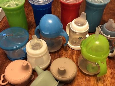 Assorted Baby Cups and Bottles Lot - Munchkin, NUK, Silicone Sippy Cups