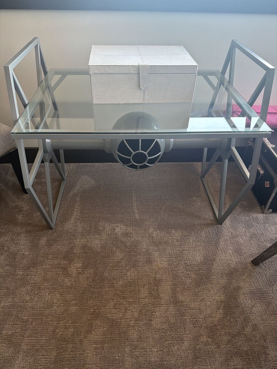 Star Wars TIE Fighter Glass Top Desk - Silver Metal Frame