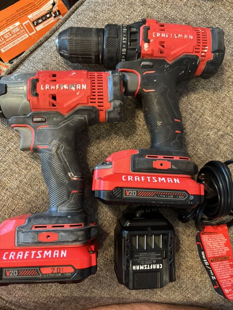 Nice Craftsman Drill And Impact W/2batts&chrgr