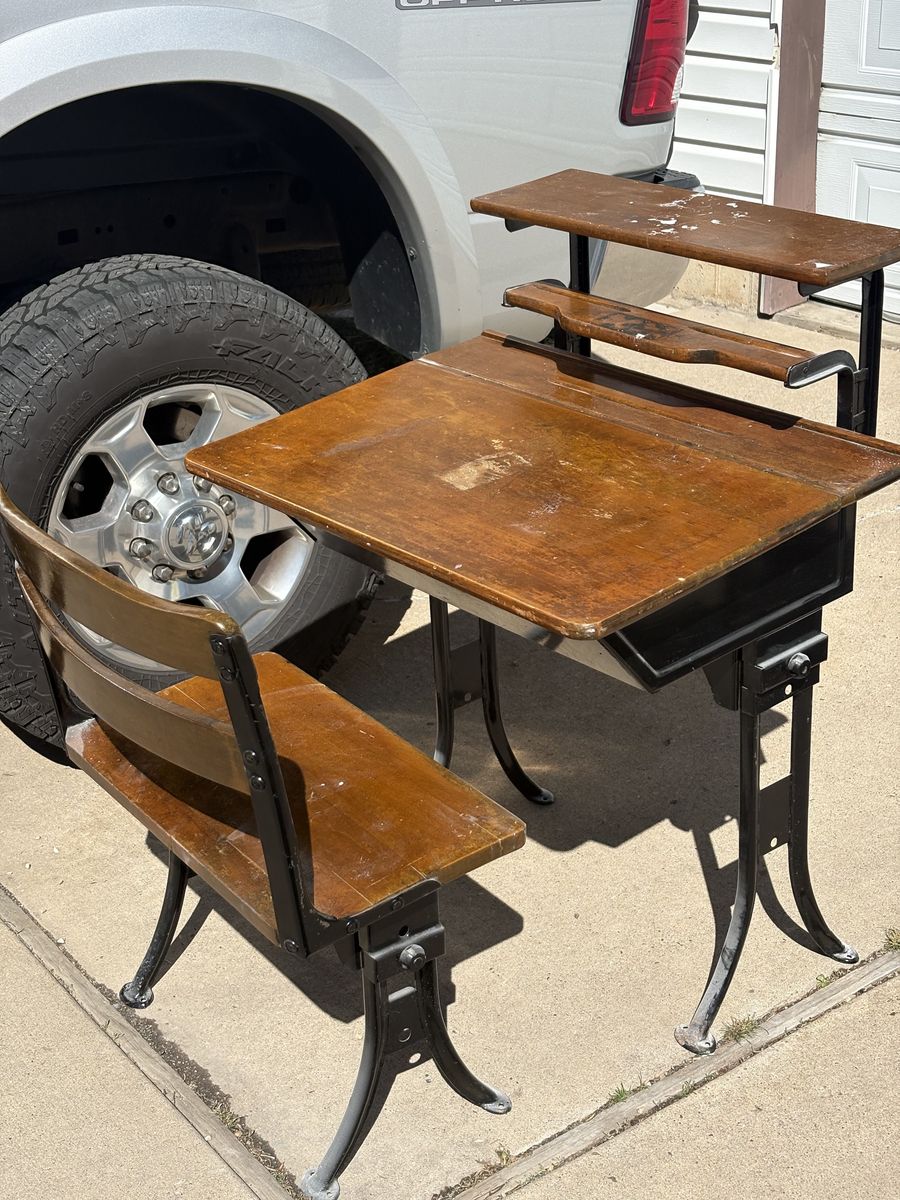vintage school desk with chair