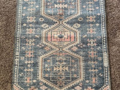 Geometric Pattern Area Rug - Navy Blue, Pink, Cream Accent Rug/ washable- non slip