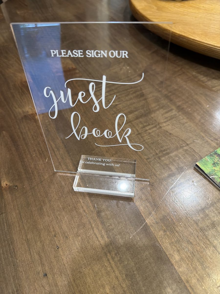 Acrylic Wedding Guest Book Sign with Stand - "Please Sign Our Guest Book" - 5x7"