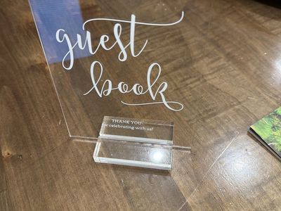 Acrylic Wedding Guest Book Sign with Stand - "Please Sign Our Guest Book" - 5x7"