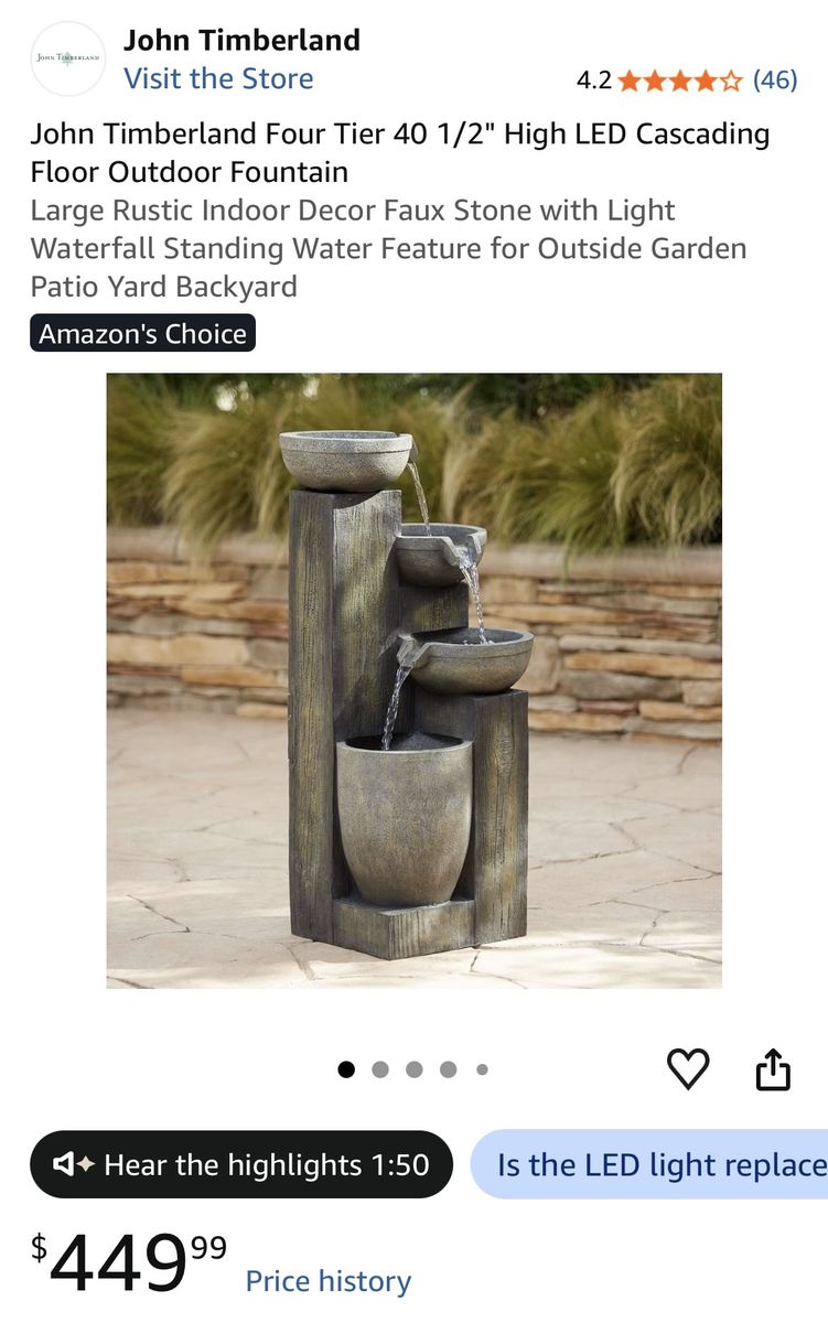 John Timberland Four Tier 40 1/2" LED Cascading Floor Outdoor Fountain