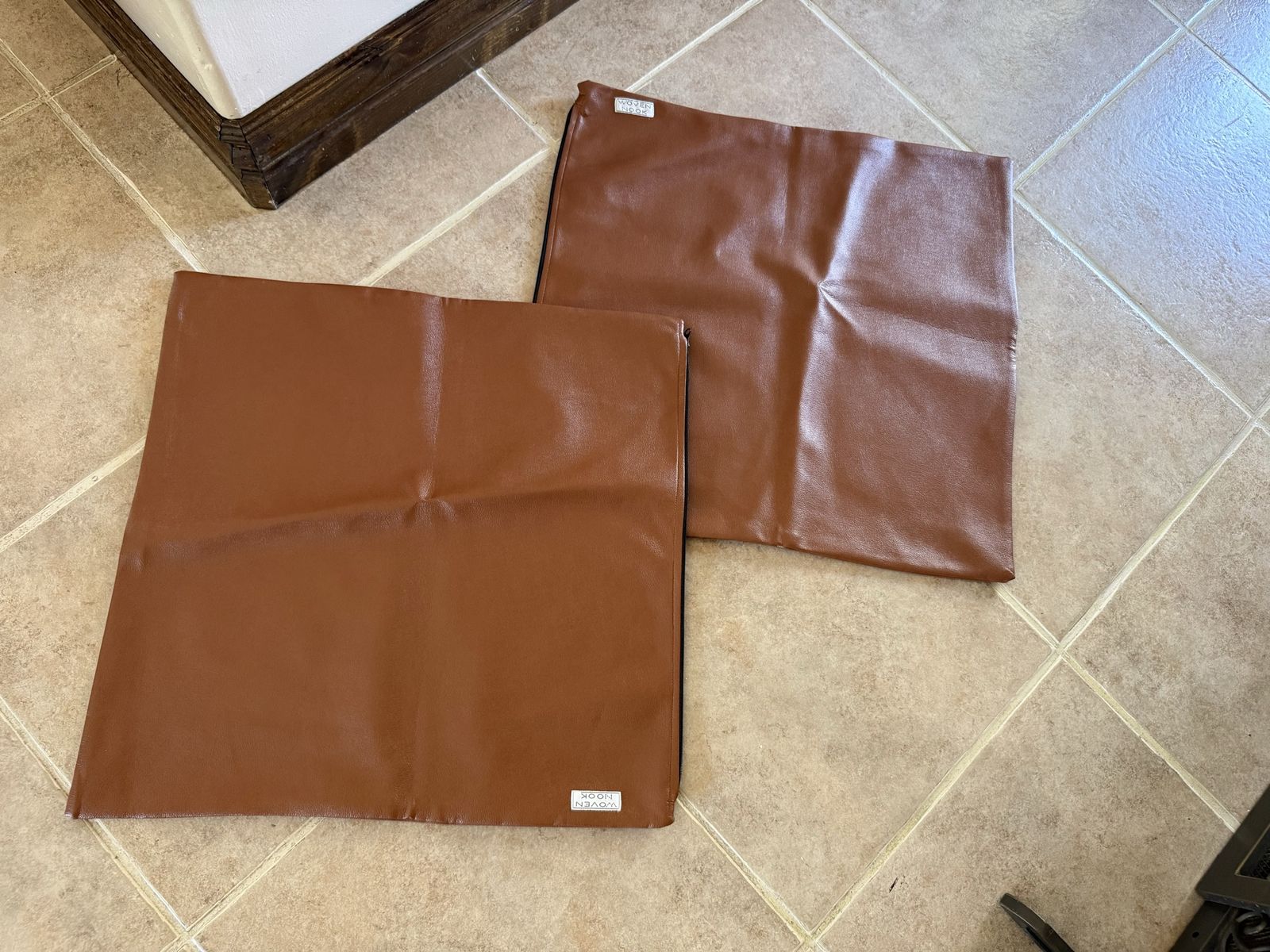 Set of 2 woven nook faux leather toss pillow covers pretty brown color 23 X 24
