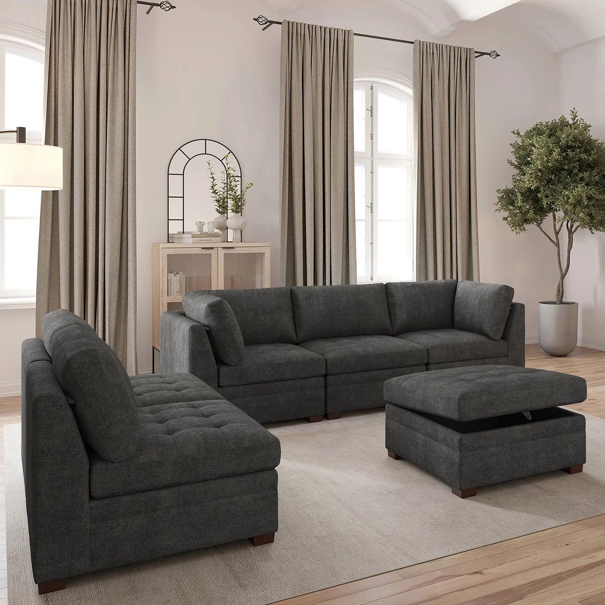 Thomasville Tisdale Modular 6-piece Sectional with Storage Ottoman, Dark Gray 1782774 #86421