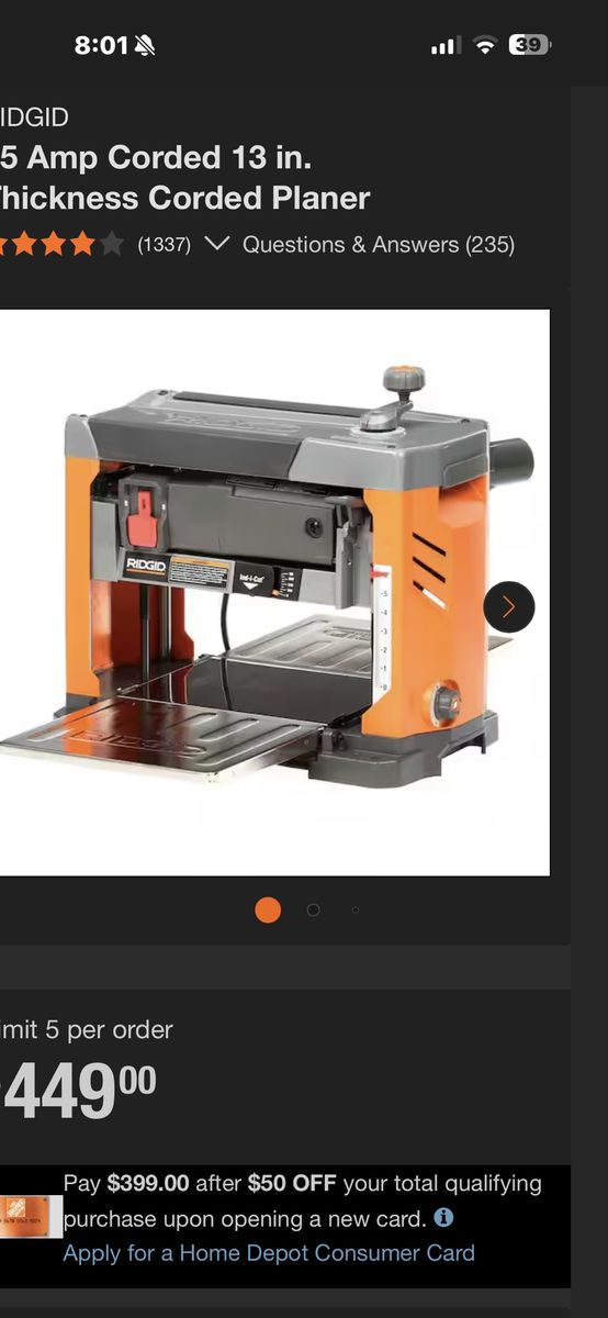 15 Amp Corded 13 in. Thickness Corded Planer