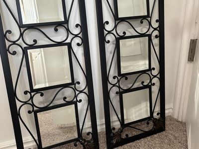 2 Wrought Black Iron Three Panel Of Mirror Decor