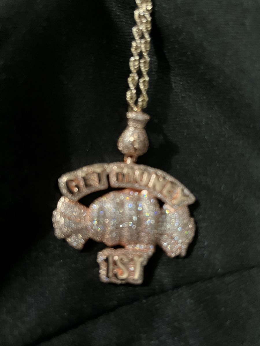 Get Money 1st Rhinestone Pendant Necklace with Rope Chain