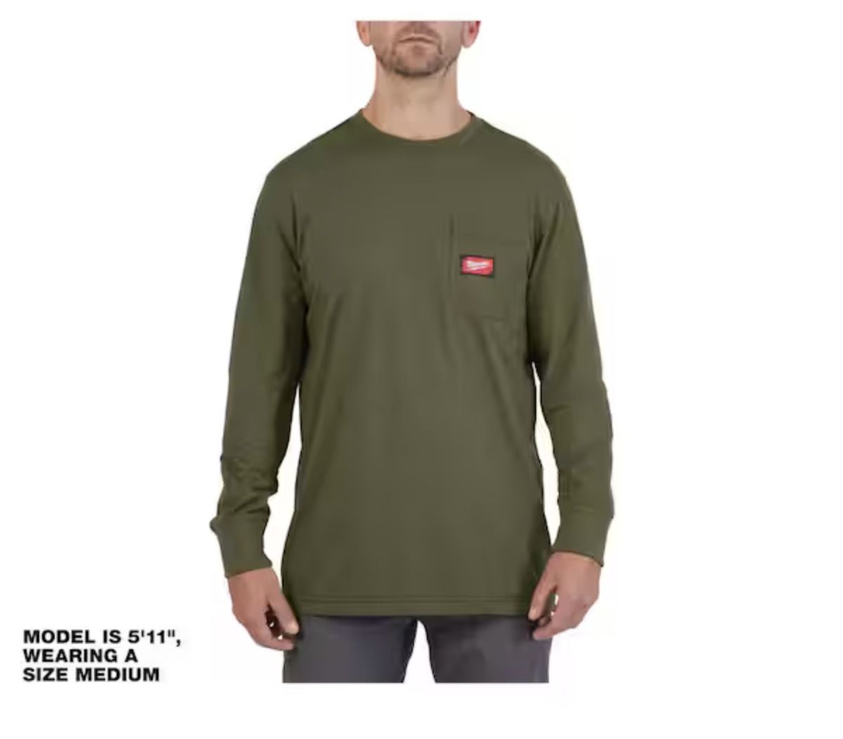 Milwaukee Men's Medium Green GRIDIRON Cotton/Polyester Long-Sleeve Pocket T-Shirt