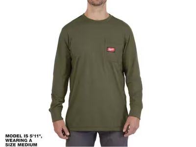 Milwaukee Men's Medium Green GRIDIRON Cotton/Polyester Long-Sleeve Pocket T-Shirt