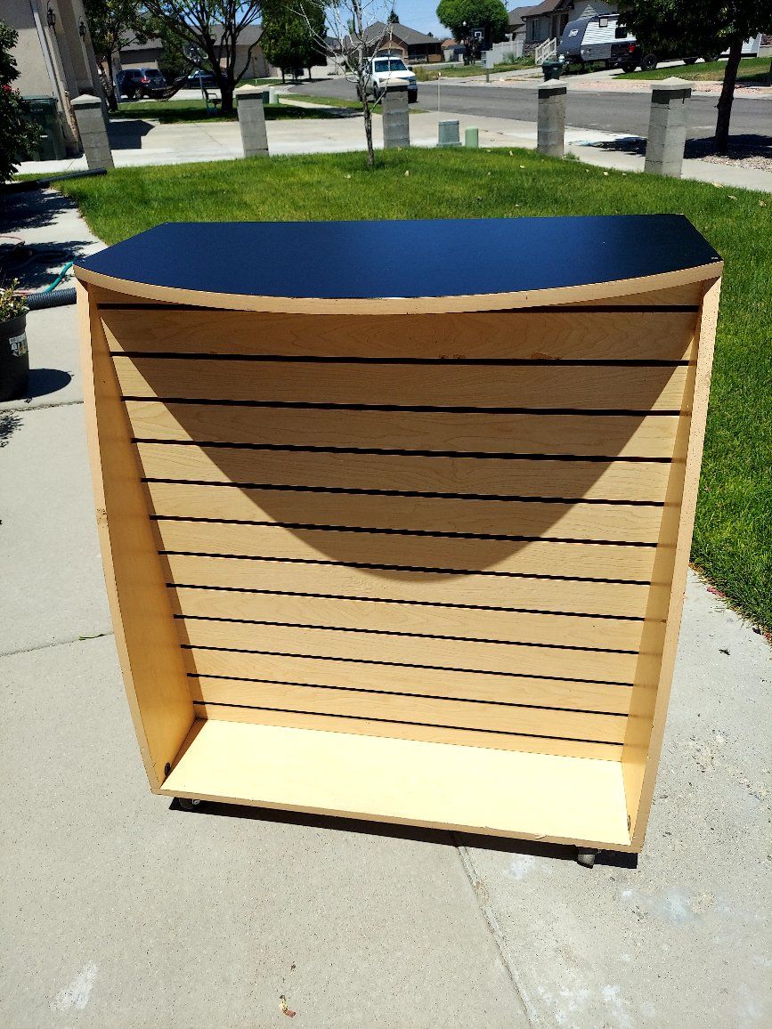 Wooden Display Shelf with Slatwall Backing & 2 Shelves