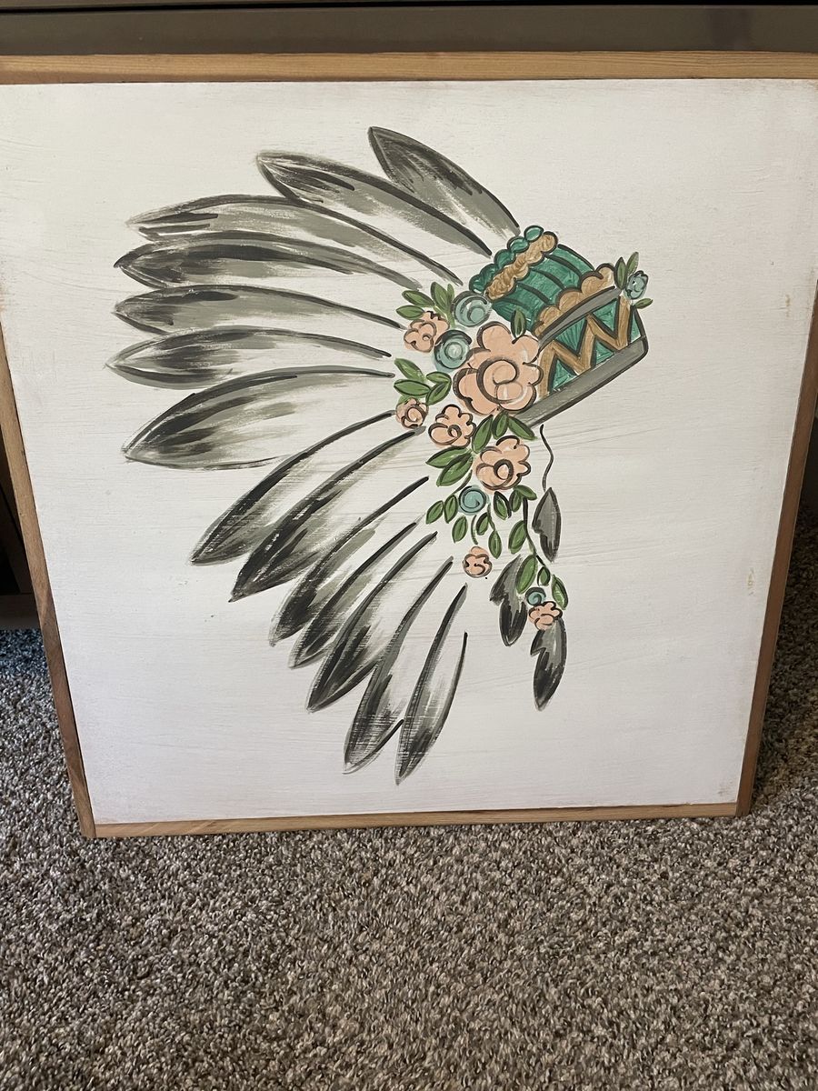 Large 25x25 floral headdress wall art boutique original painting