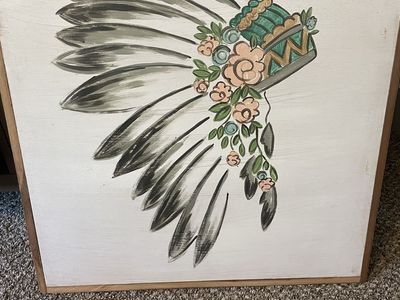 Large 25x25 floral headdress wall art boutique original painting