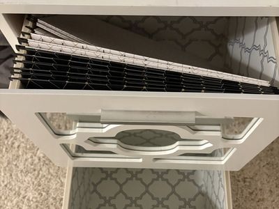 White 2-Drawer Rolling File Cabinet with Mirrored Overlay and Patterned Lining