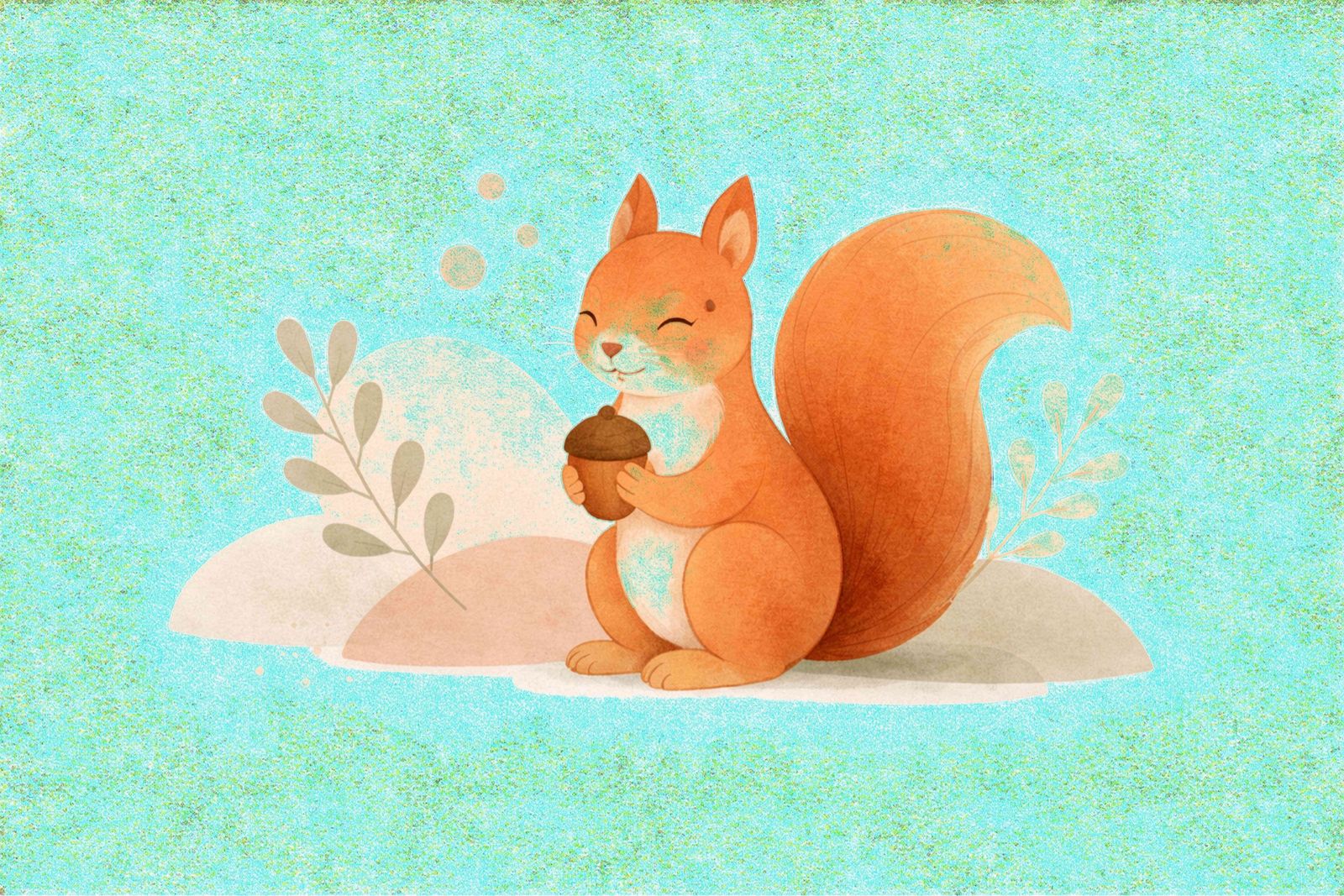 Cute Squirrel Holding Acorn Digital Art Print - Nursery Decor Wall Art